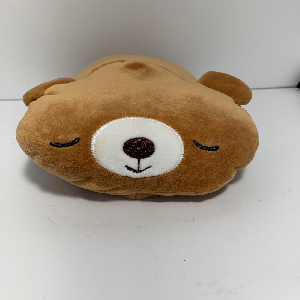 Brown Bear Plush Pillow 12.5" Sleeping Bear Stuffed Animal Soft Toy Cushion